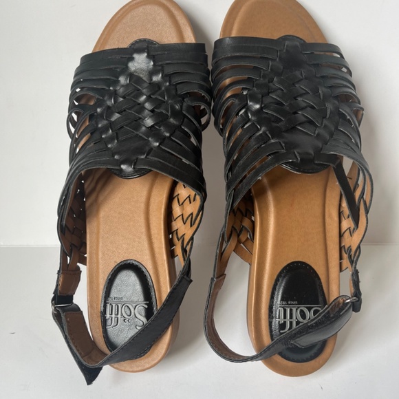 Sofft Woven Black Leather Cushioned Comfy Gladiator Casual Sandals Flats 8.5 - Picture 2 of 8